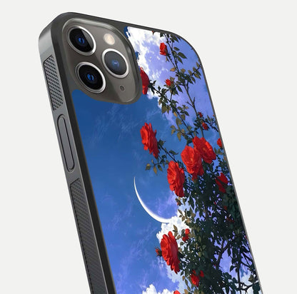 Rose Drift Flowers Glass Case for iPhone 13 Pro close-up angled shot highlighting floral texture and reflection