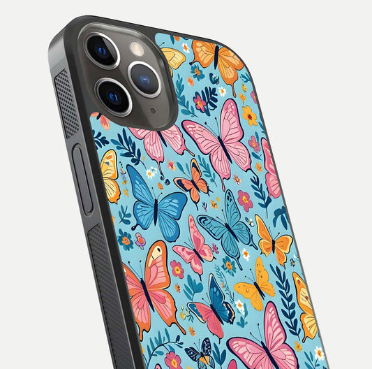 Spiritual Krishna Glass Case for iPhone 16 Pro close-up angled shot showing HD print, color tone, and reflection