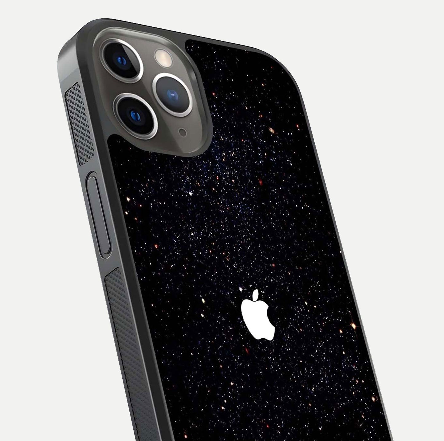 Starry Apple Galaxy Glass Case for iPhone 13 Pro close-up angled shot highlighting star details and gloss