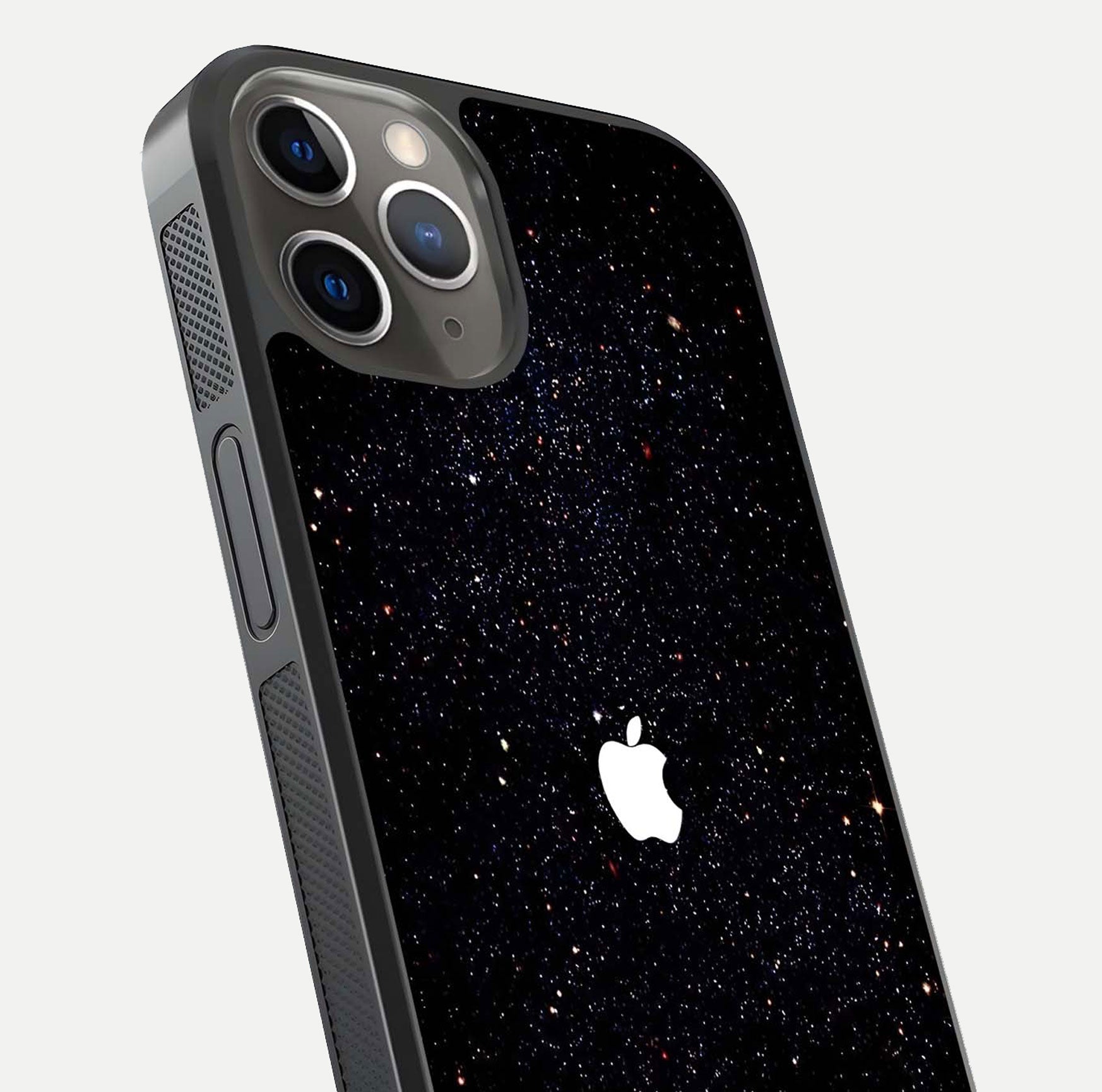 Starry Apple Galaxy Glass Case for iPhone 13 Pro close-up angled shot highlighting star details and gloss