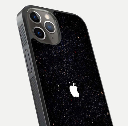 Starry Apple Galaxy Glass Case for iPhone 13 Pro close-up angled shot highlighting star details and gloss