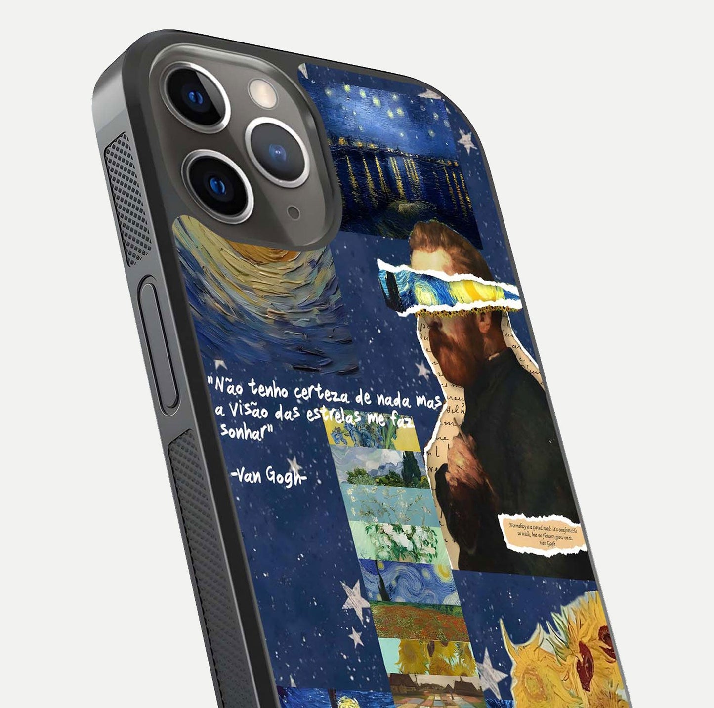Starry Dream Vision Glass Case for iPhone 13 Pro close-up angled shot highlighting cosmic light and reflection
