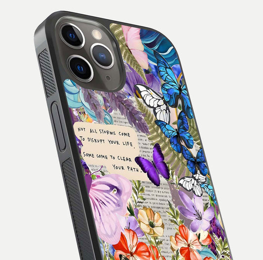 Storm Path Bloom Glass Case for iPhone 13 Pro close-up angled shot highlighting bloom texture and reflection