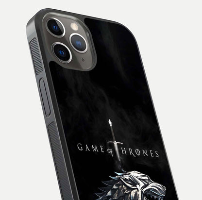 Throne Wolf Legacy Glass Case for iPhone 13 Pro close-up angled shot highlighting fur texture and reflection