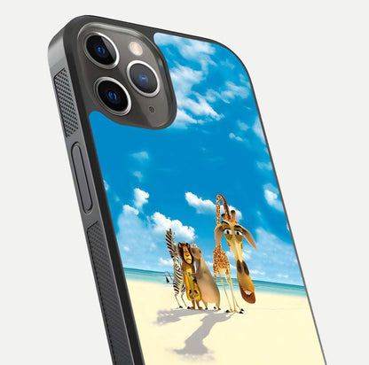 Tropical Fun Squad Glass Case for iPhone 13 Pro close-up angled shot highlighting vibrant tones and texture