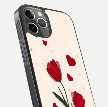 Tulip With Heart Glass Case for iPhone 13 Pro close-up angled shot highlighting petal details and reflection