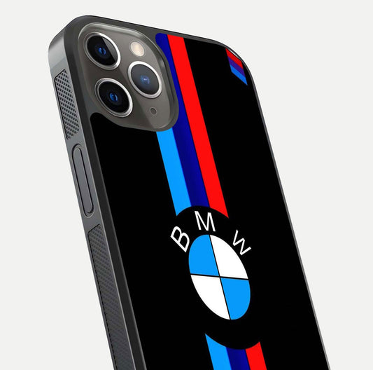 Turbo BMW Beast Glass Case for iPhone 13 Pro close-up angled shot highlighting car detailing and reflection