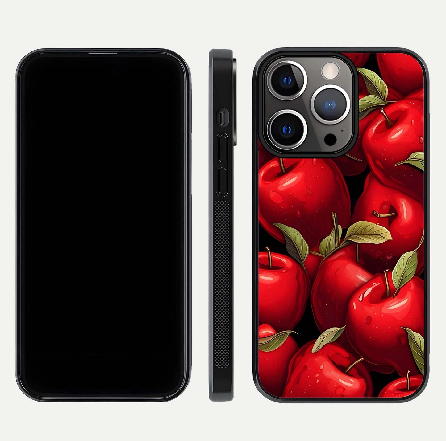 Apple Pattern Glass Case for iPhone 13 Pro front and back layout highlighting clean lines and protective glass finish