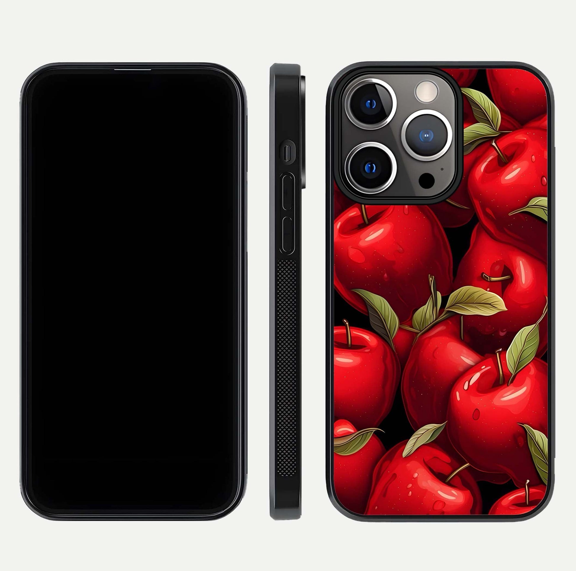 Apple Pattern Glass Case for iPhone 13 Pro front and back layout highlighting clean lines and protective glass finish