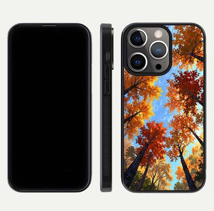 Autumn Sky Rise Glass Case for iPhone 13 Pro front and back layout showing sky print and edge smoothness
