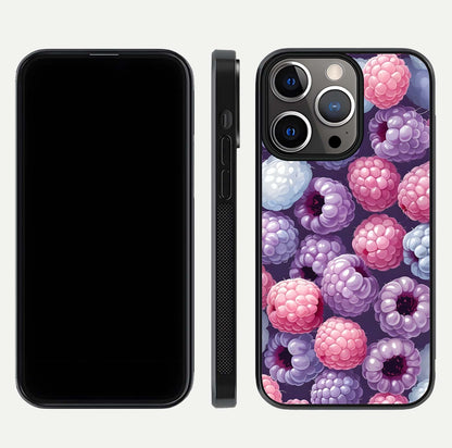 Berry Candy Pop Glass Case for iPhone 13 Pro front-and-back layout showing colorful pattern and sleek protective frame