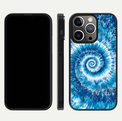 Blue Galaxy Wave Glass Case for iPhone 13 Pro front-and-back layout showing gradient flow and shine clarity