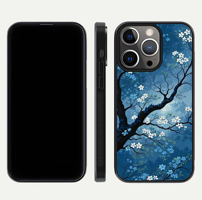 Blue Tree Serenity Glass Case for iPhone 13 Pro front-and-back layout showing gradient background and smooth edges