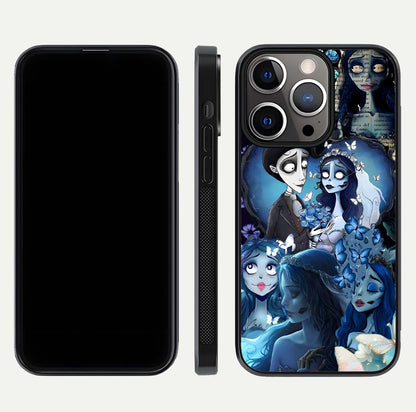 Butterfly Ghost Soul Glass Case for iPhone 13 Pro front-and-back layout highlighting dark art balance and HD shine