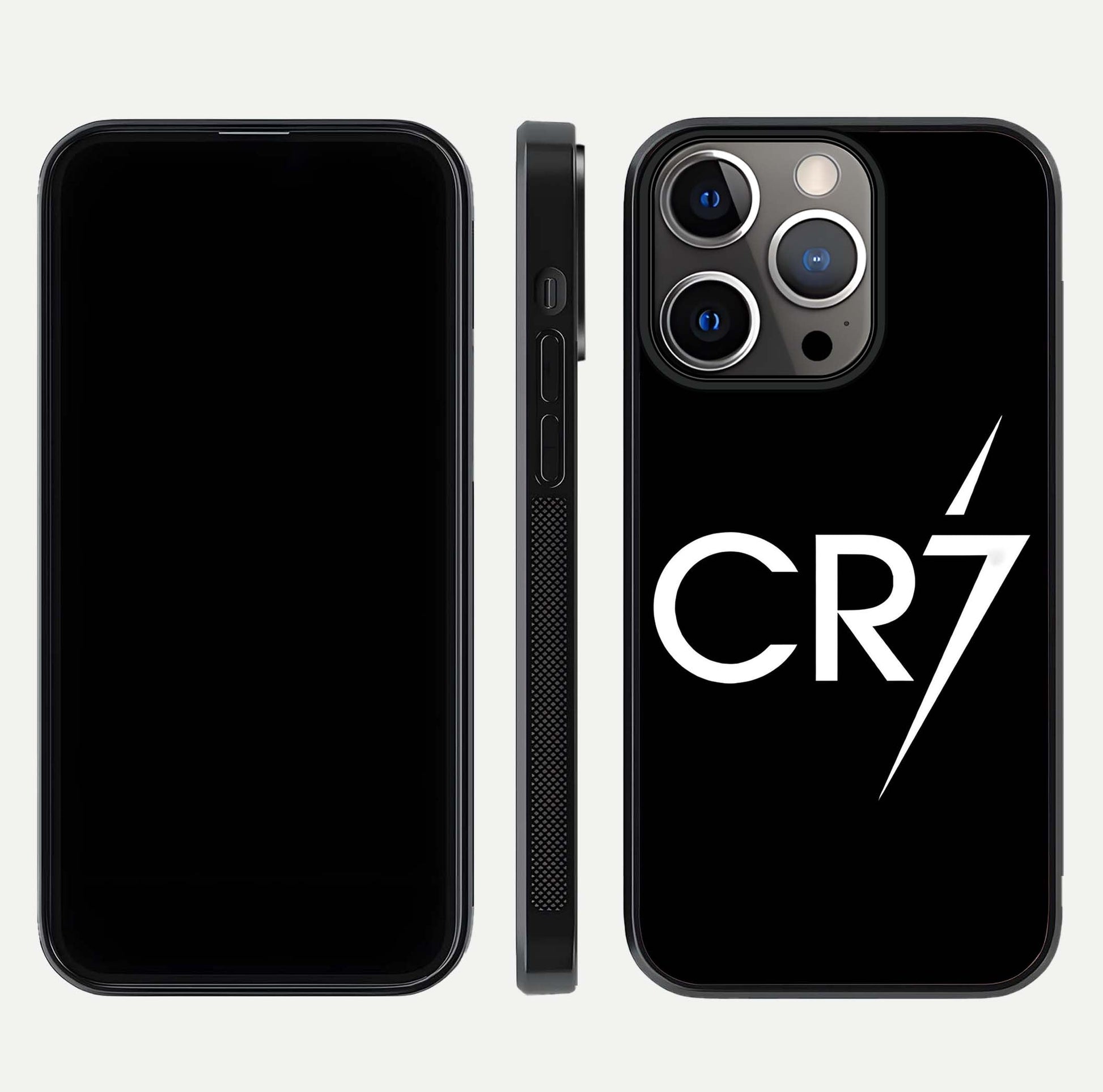 CR7 Elite Strike Glass Case for iPhone 13 Pro dual-view layout showing sport tones and edge clarity