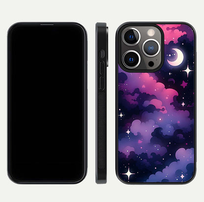 Celestial Moon Magic Glass Case for iPhone 13 Pro dual-view layout displaying lunar design and sleek edges