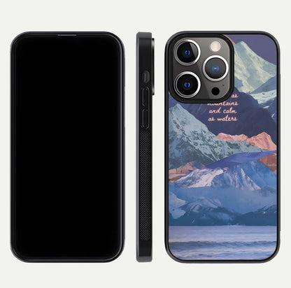 Celestial Mountain Calm Glass Case for iPhone 13 Pro dual-view layout displaying scenic tones and curved finish