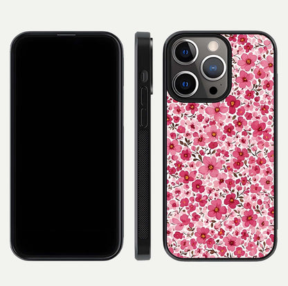 Cherry Blossom Charm Glass Case for iPhone 13 Pro dual-view layout showing elegant floral balance and HD gloss