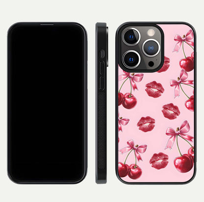 Cherry With Lips Glass Case for iPhone 13 Pro front-and-back layout displaying detailed design and glass finish