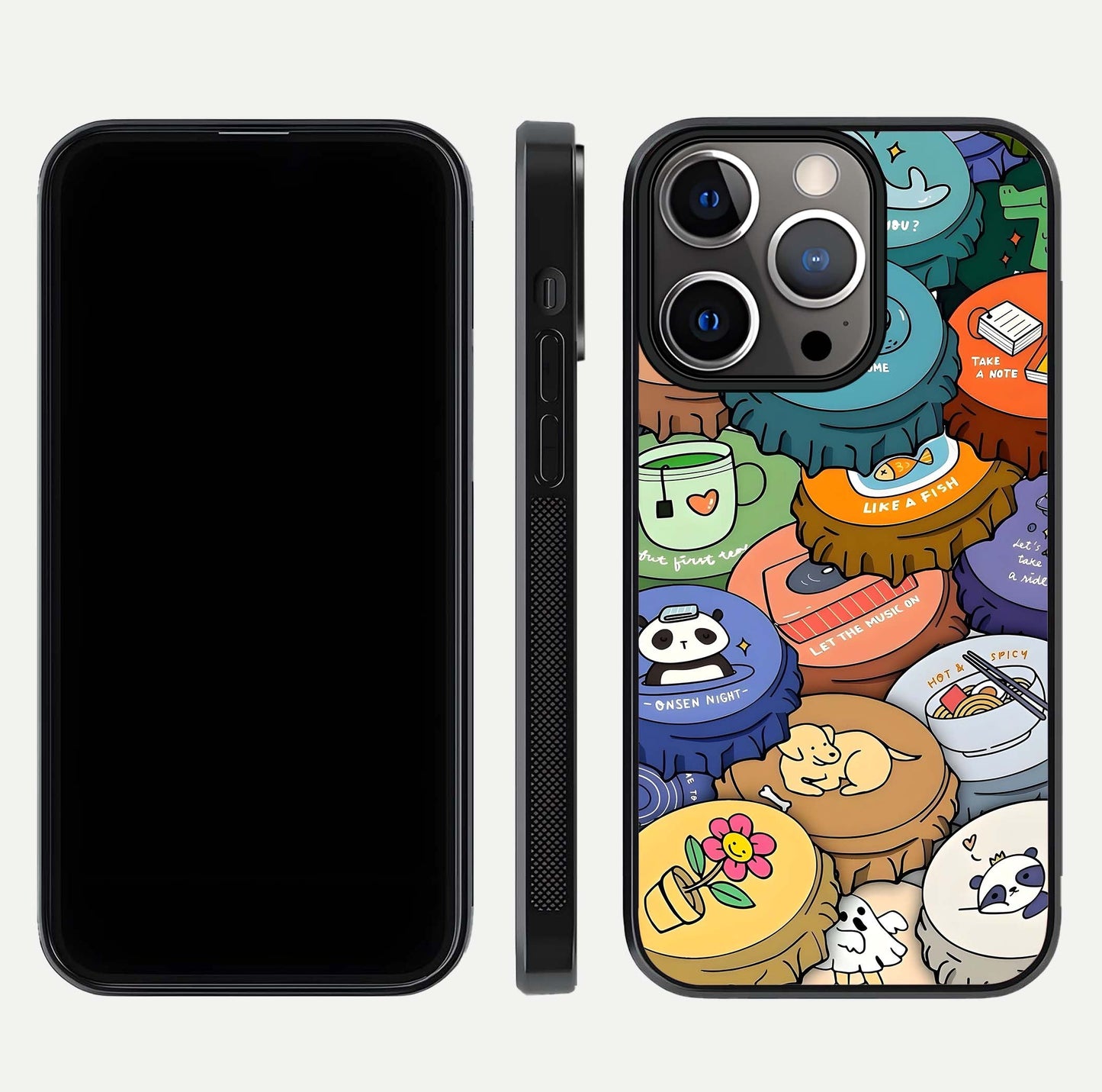 Coins Patterns Glass Case for iPhone 13 Pro dual-view layout displaying elegant art and glass clarity