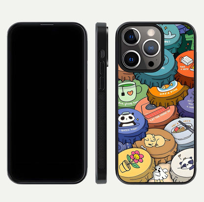 Coins Patterns Glass Case for iPhone 13 Pro dual-view layout displaying elegant art and glass clarity