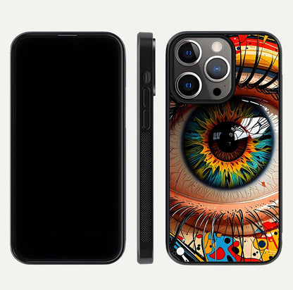Colorful Eye Glass Case for iPhone 13 Pro dual-view layout displaying vivid tones and smooth glass edges