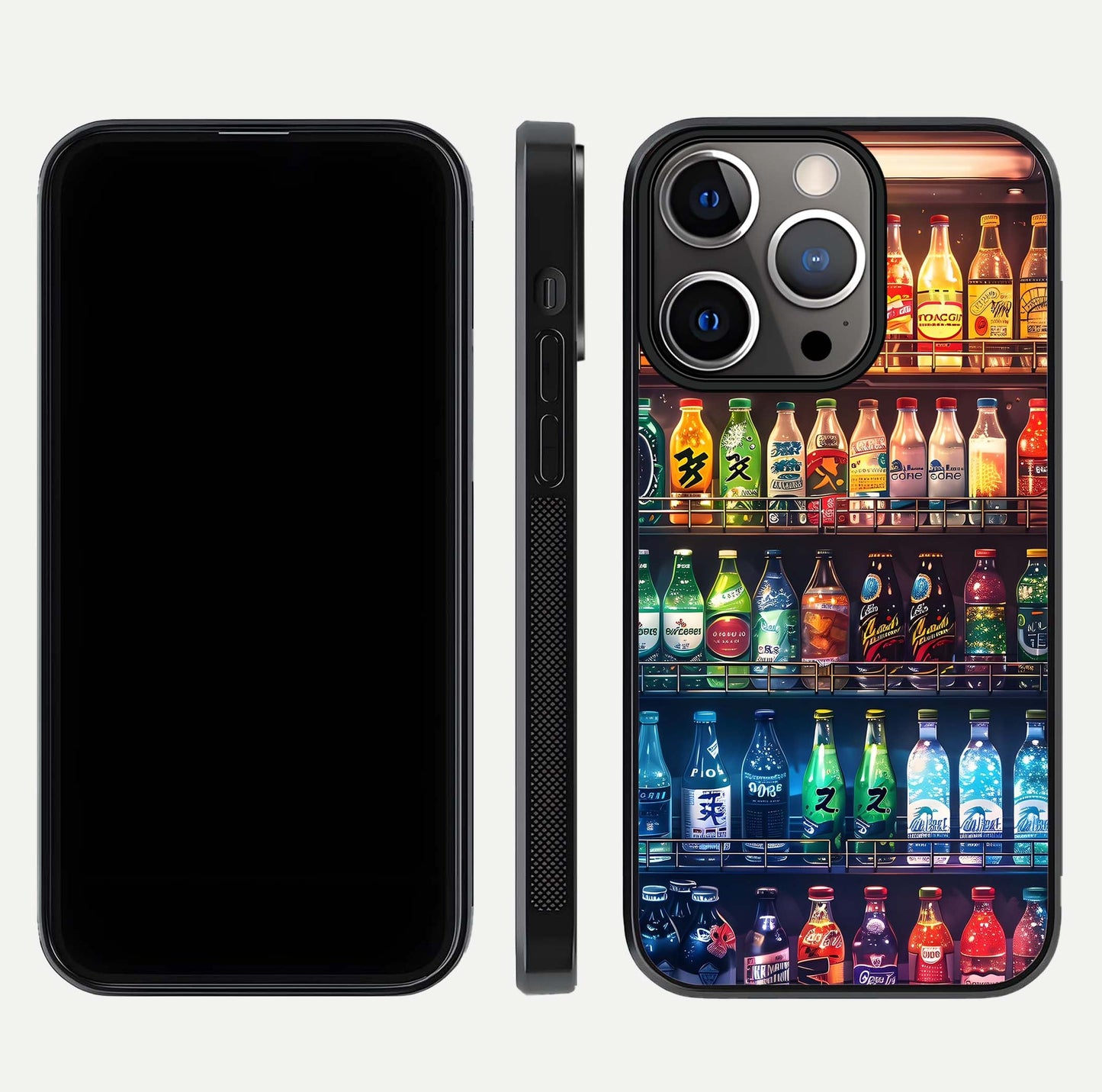 Colorful Soda Bottles Glass Case for iPhone 13 Pro dual-view layout displaying playful tones and gloss clarity