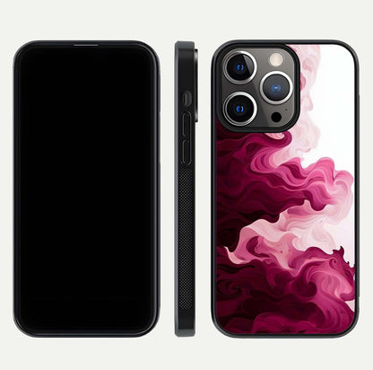 Crimson Wave Flow Glass Case for iPhone 13 Pro dual-view layout displaying curved wave art and polished surface