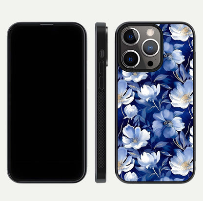 Cute Floral Patterns Glass Case for iPhone 13 Pro dual-view layout displaying HD floral print and curved edges