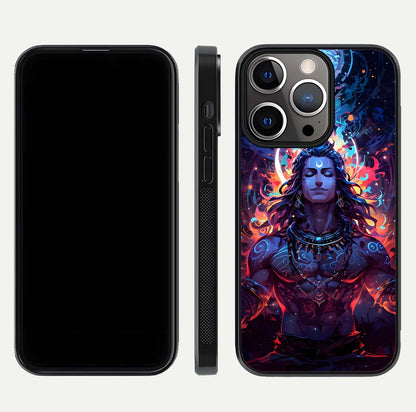 Divine Fire Shiv Glass Case for iPhone 13 Pro dual-view layout displaying HD deity print and curved edges
