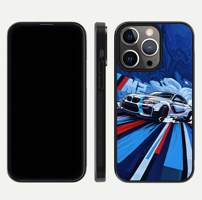 Drift Power Rush Glass Case for iPhone 13 Pro dual-view layout displaying dynamic motion art and HD gloss