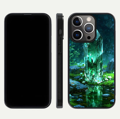 Emerald Light Crystal Glass Case for iPhone 13 Pro dual-view layout displaying gem-like tones and polished edge