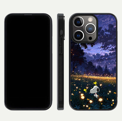 Firefly Meadow Magic Glass Case for iPhone 13 Pro dual-view layout displaying enchanting tones and curved edges
