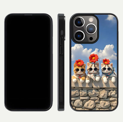Floral Kitty Squad Glass Case for iPhone 13 Pro dual-view layout displaying vibrant tones and smooth edges