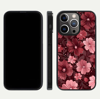 Flower Blush Bloom Glass Case for iPhone 13 Pro dual-view layout displaying HD print and smooth curves