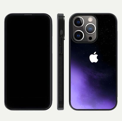 Galaxy Apple Aura Glass Case for iPhone 13 Pro front and back view layout displaying cosmic tones and premium curved glass edges