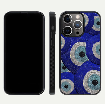 Galaxy Eye Flow Glass Case for iPhone 13 Pro front and back view layout displaying cosmic art and curved glass borders