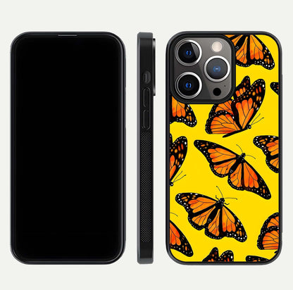 Golden Wing Flight Glass Case for iPhone 13 Pro front and back view layout highlighting graceful lines and curved glass