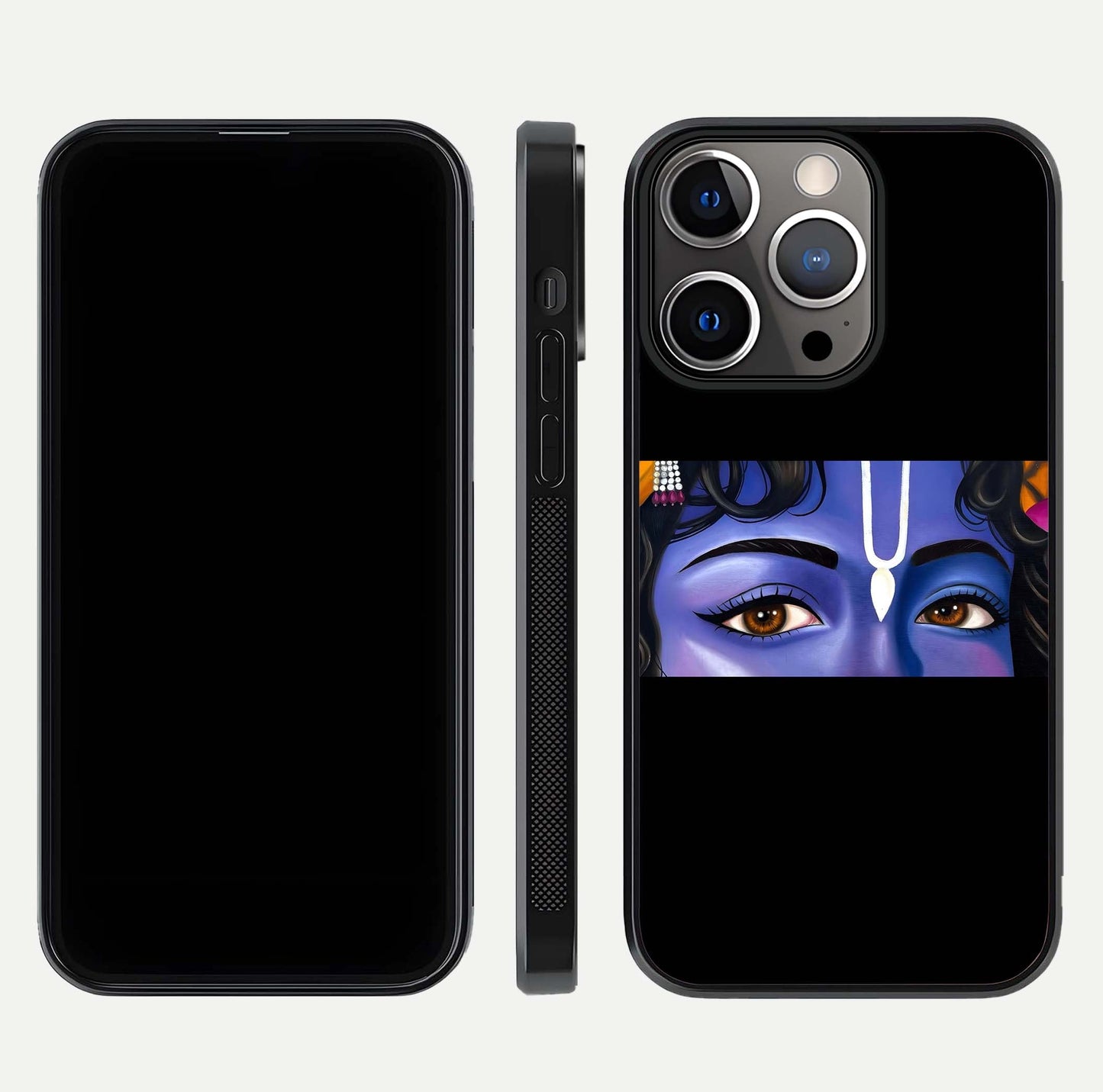 Krishna Eye Glass Case for iPhone 13 Pro front and back view layout highlighting detailed spiritual motif