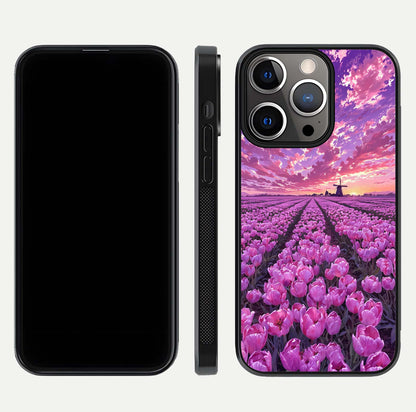 Lavender Dream Skies Glass Case for iPhone 13 Pro front and back view layout highlighting dreamy sky gradient