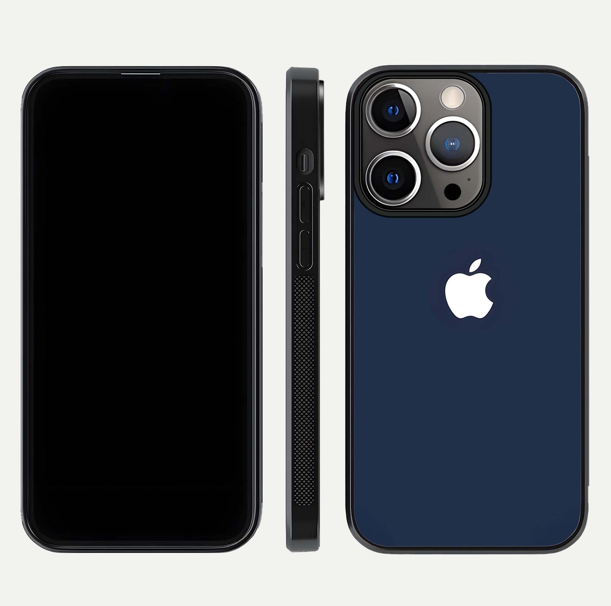 Minimal Apple Night Glass Case for iPhone 13 Pro front & back layout highlighting simplicity and edge curve