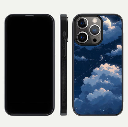 Moon Dream Haze Glass Case for iPhone 13 Pro front & back layout highlighting dreamy design and curved shape