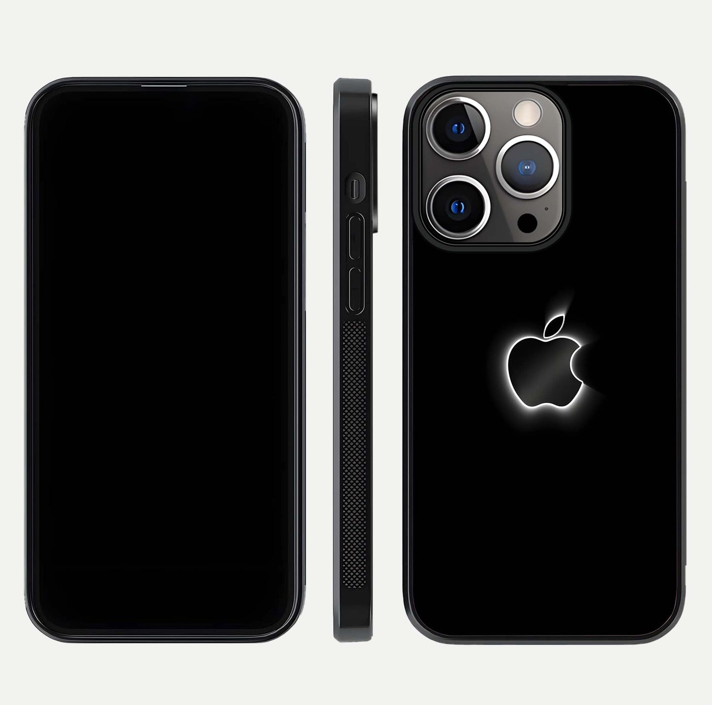 Neon Apple Glow Glass Case for iPhone 13 Pro front & back layout showing bright tones and edge curve