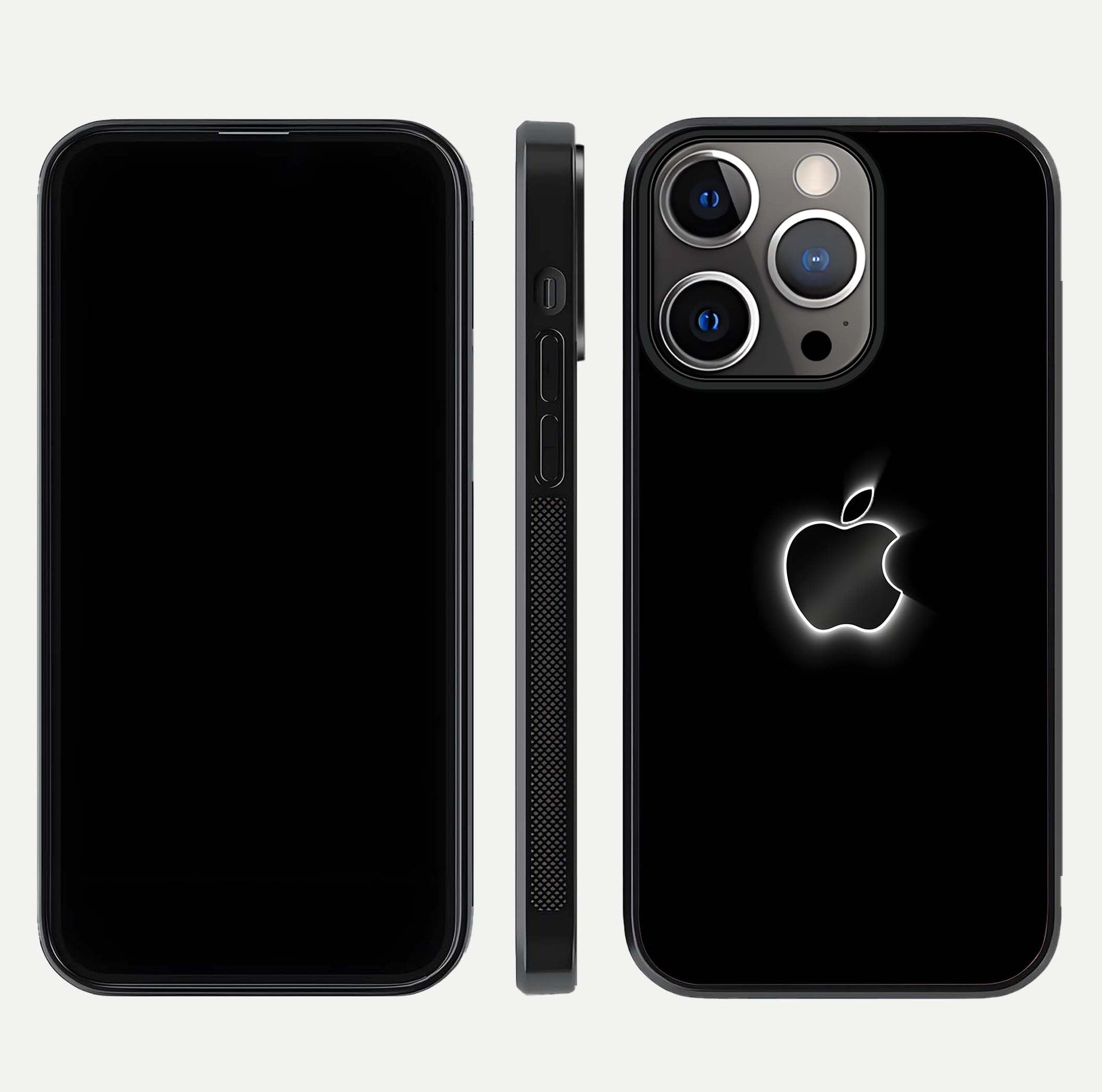 Neon Apple Glow Glass Case for iPhone 13 Pro front & back layout showing bright tones and edge curve