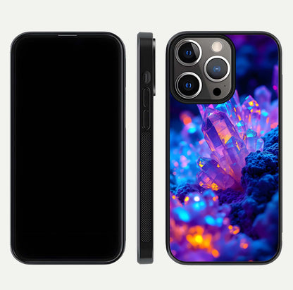 Neon Aura Shards Glass Case for iPhone 13 Pro front & back layout showing vivid tones and edge finish