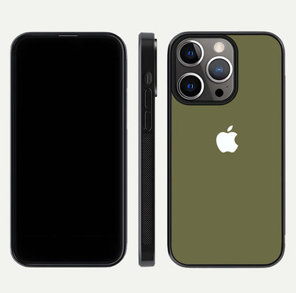 Olive Matte Essence Glass Case for iPhone 13 Pro front & back layout highlighting simple design and clean edges