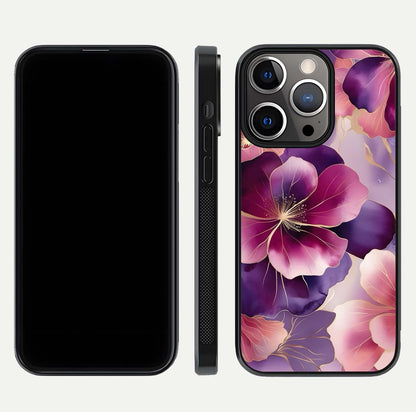 Pink Bouquet Florals Glass Case for iPhone 13 Pro front & back layout highlighting vivid petals and smooth edges