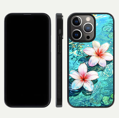 Pink Flowers in Water Glass Case for iPhone 13 Pro front & back layout showing elegant pastel floral tones