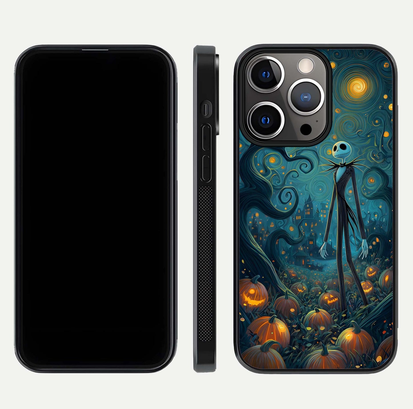 Pumpkin Moonlight Tale Glass Case for iPhone 13 Pro front & back layout showing festive orange tone and edges