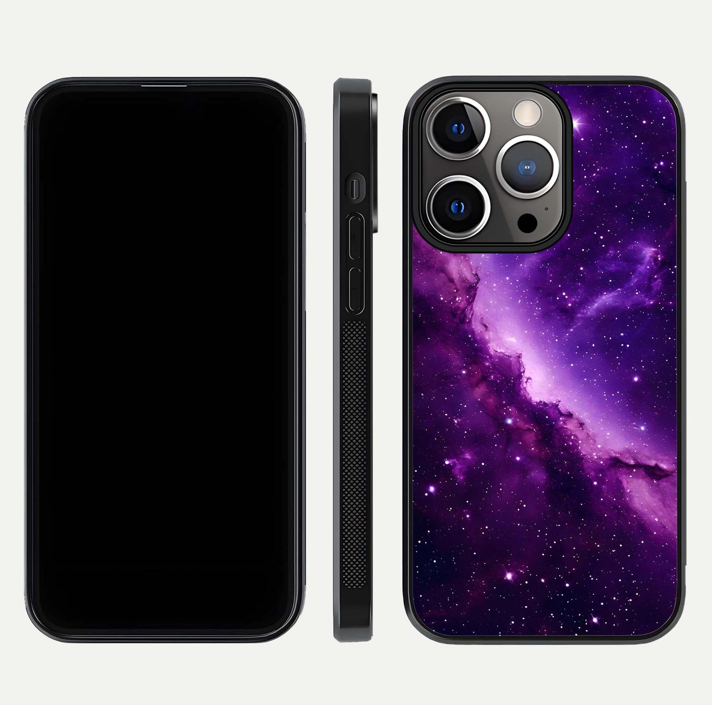 Purple Shade Sky Glass Case for iPhone 13 Pro front & back layout showing HD tones and clean glass edges